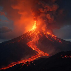 volcano full of lava in a volcanic eruption, natural disaster 
