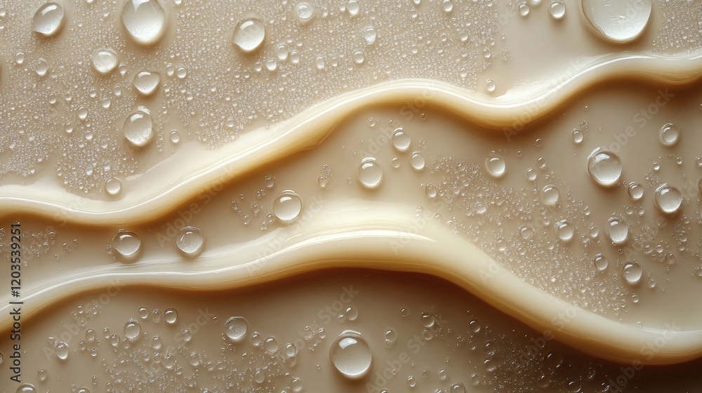 Aufkleber fresh water droplets a soft beige background forming realistic dewy bubbles creating a soothing abst