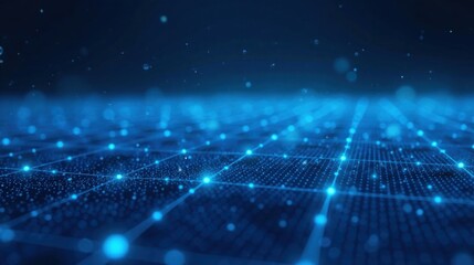 Abstract Digital Network Grid Illuminated Nodes and Connections in a Cyber Space Landscape