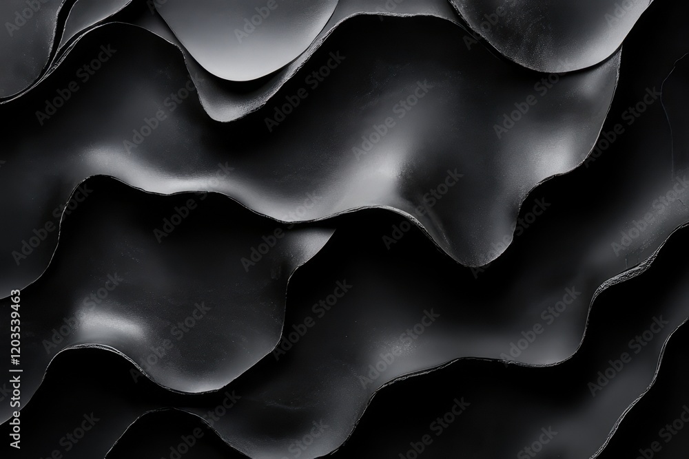 Poster textured black abstract design with flowing curves showcasing artistry and depth in material form. g
