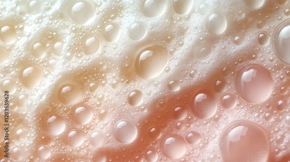Poster fresh water droplets a soft beige background forming realistic dewy bubbles creating a soothing abst