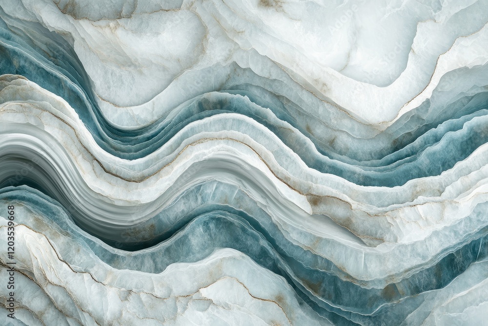 Poster abstract layers of mineral textures exhibit a flowing design with cool tones in a serene and artisti