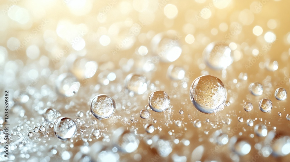 Aufkleber fresh water droplets a soft beige background forming realistic dewy bubbles creating a soothing abst