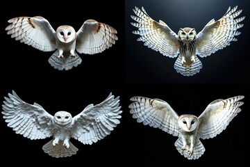 Majestic Owls in Flight Wings Spread Wide