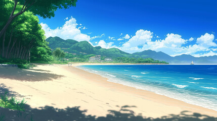 Obraz premium Sand Beach with Azure Ocean and Sunny Sky for Relaxing Tropical Vacation