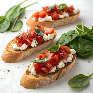 Rustic Crusty Bruschetta with Fresh Concasse Tomatoes, Perfect for Summer Appetizers and            