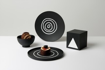 Black and white styled food and geometric shapes