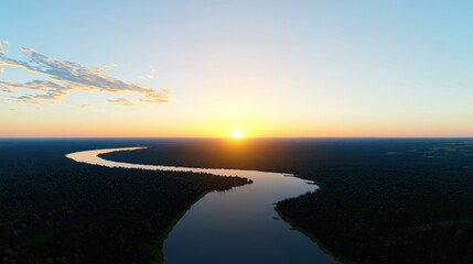 Fototapeta premium Serene Sunset over River and Forest