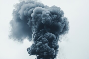 Dark clouds of smoke swirl ominously against a muted sky after a wildfire in a remote forest area during the afternoon hours. Generative AI