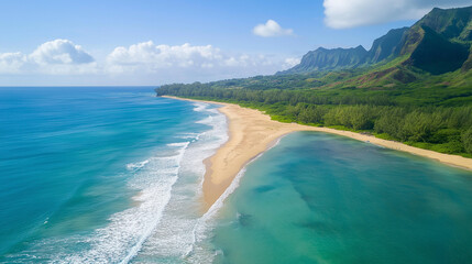 Sand Beach with Azure Ocean and Sunny Sky for Relaxing Tropical Vacation