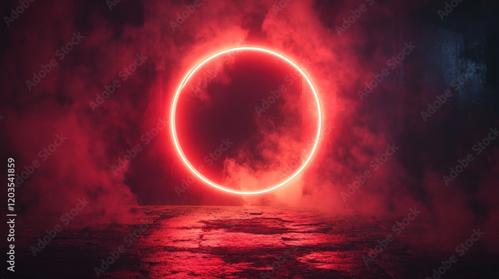 Aufkleber glowing neon red circular light framed a dramatic laser glow and smoky ambiance creating a striking 