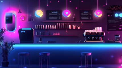 Neon Coffee Bar Stylish Cafe Interior Design