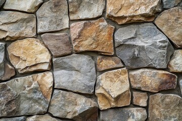 Obraz premium Natural stone wall showcasing earthy tones and textures in a rustic architectural element for outdoor spaces. Generative AI