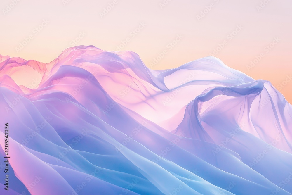Aufkleber Soft pastel waves of fabric cascade under a serene twilight sky in an artistic display of color and texture. Generative AI
