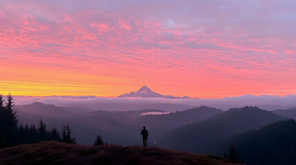 Sunrise hiker mountain peak scenic view