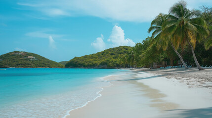 Sand Beach with Azure Ocean and Sunny Sky for Relaxing Tropical Vacation
