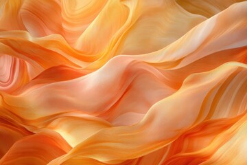 Obraz premium Flowing ribbons of warm orange hues merge seamlessly in a dance of light and texture within an abstract landscape. Generative AI
