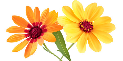 Fototapeta premium Set of yellow marigold flowers head isolated on white background PNG.AI GENERATED