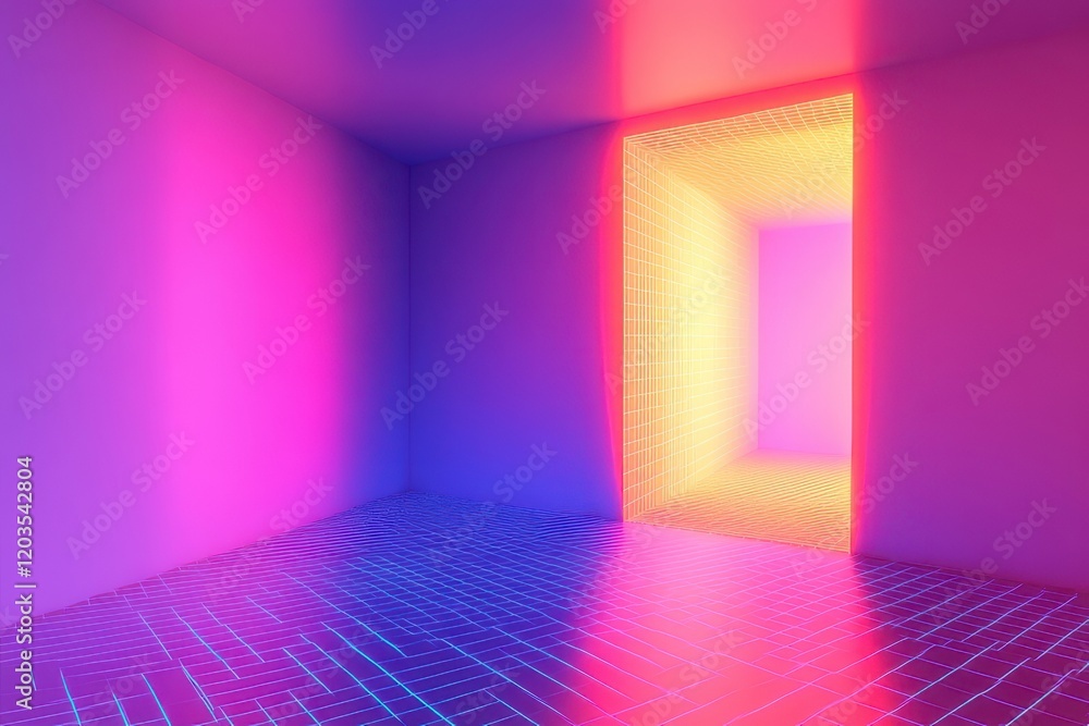 Poster vivid neon reflections transform a minimalist room into a surreal dreamscape at twilight. generative