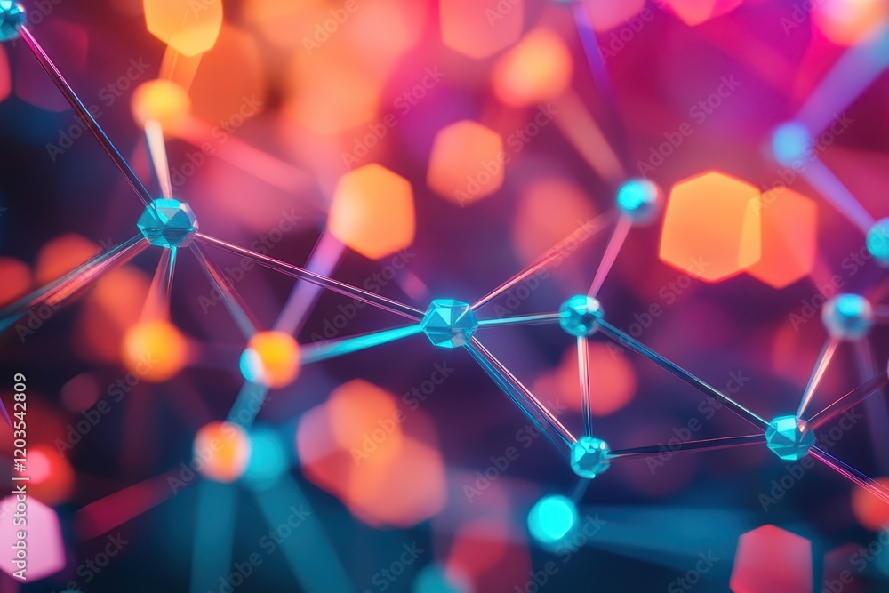 Poster vibrant molecular structures illuminated by multicolored lights create a mesmerizing dance of connec