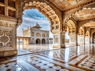 Obraz premium Agra Red Fort Khas Mahal Palace Interior: Exquisite White Marble Architecture