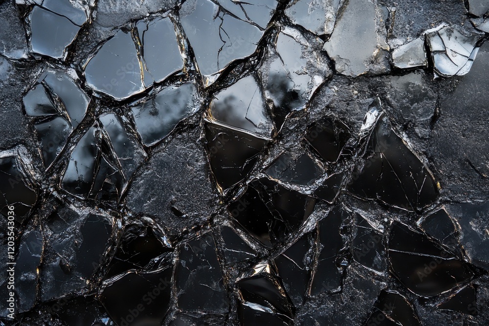Poster reflections of nature on fractured surfaces revealing intricate patterns of darkened tranquility. ge