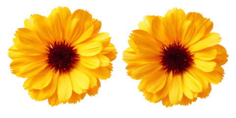 Set of yellow marigold flowers head isolated on white background PNG.AI GENERATED