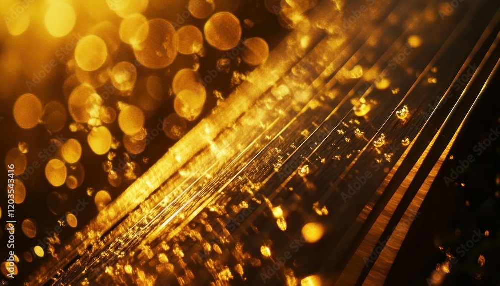 Poster golden bokeh lights and luminous lines with intricate detail