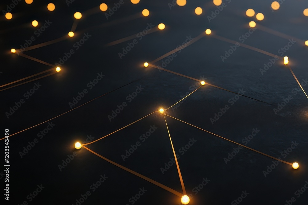 Poster connecting bright dots creates an intricate pattern on a dark surface, hinting at a galaxy of potent