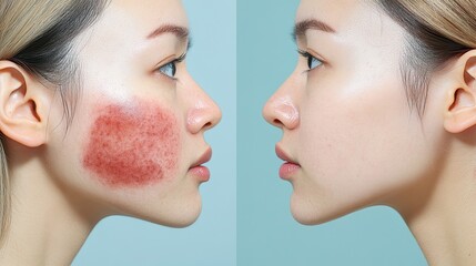 Obraz premium Split Screen of Skin Pigmentation Correction Journey