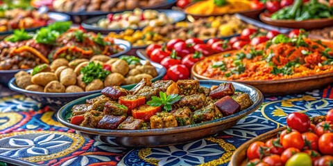 Fototapeta premium Albanian Food on Colorful Tirana Stones: Delicious Street Food Photography