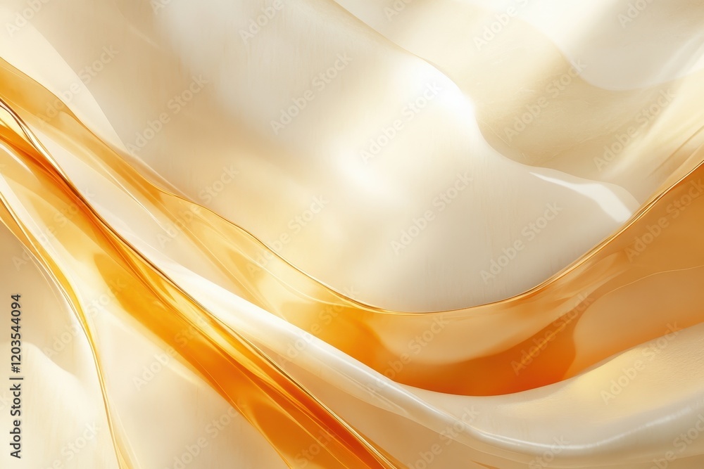 Poster intricate waves of golden silk flowing gracefully in soft daylight, creating an elegant interplay of