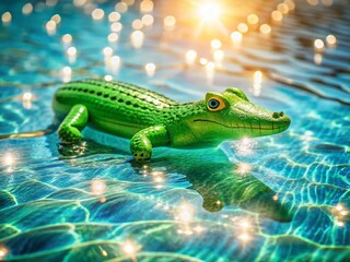 Fototapeta premium Alligator Float in Pool, Relaxing Summer Fun, Bokeh Background