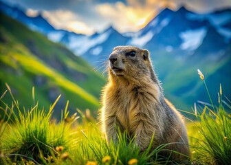 Alpine Marmot in Ecrins National Park, French Alps - High-Resolution Stock Photo