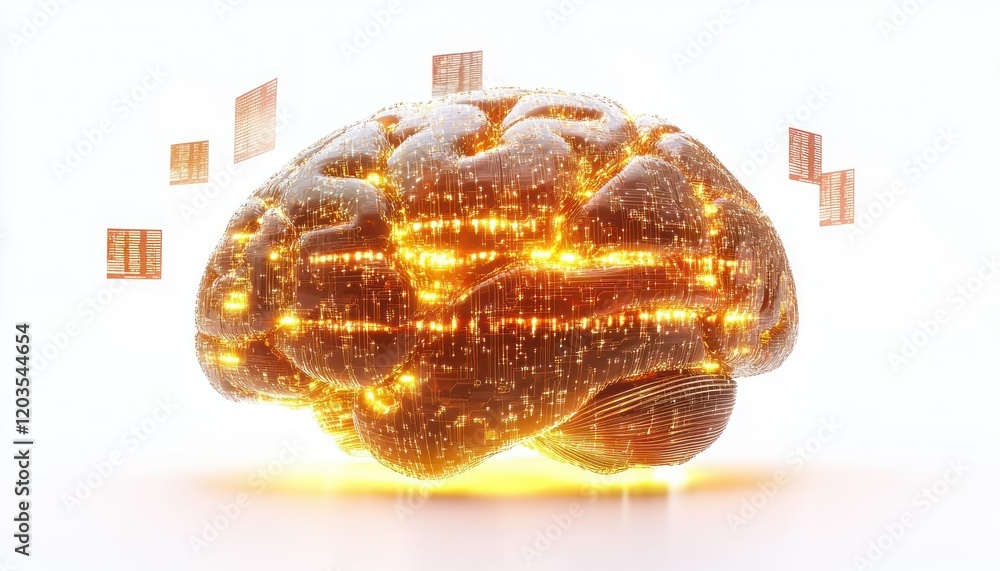 Poster abstract artificial intelligence brain with glowing circuits and data nodes