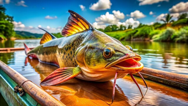 Amazon River Catfish Sale: Close-up of Surubim on a Boat in the Brazilian Jungle