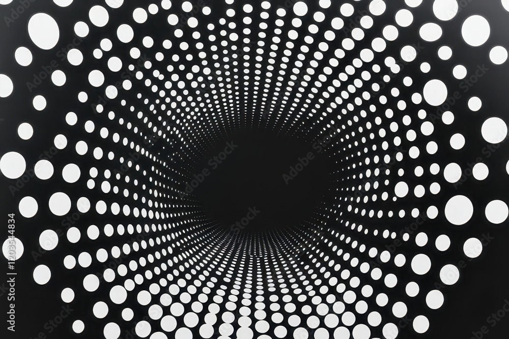 Poster journey through a mesmerizing tunnel of white dots against a deep black backdrop inviting the imagin