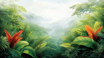 A vibrant and colorful illustration of a lush forest with diverse flora and fauna, symbolizing the importance of preserving and protecting nature on Earth Day and World Environment Day.