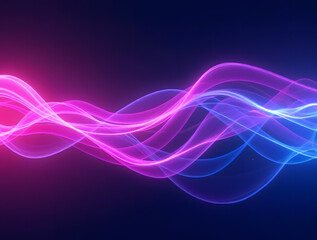 Fototapeta premium Shows a vibrant abstract backdrop with flowing neon waves of pink, purple, and blue, contrasted against a dark background. The swirling lines convey a feeling of motion and energy.