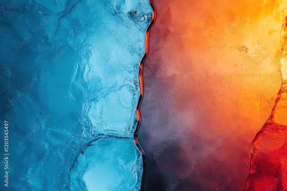 Poster vibrant contrast of ice and fire creates an artistic spectacle of colors and textures in a surreal a