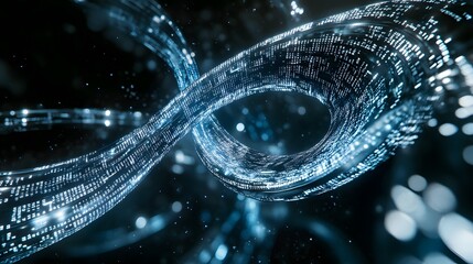 16. A conceptual image of fast-moving binary code flowing through a secure, high-performance web hosting network