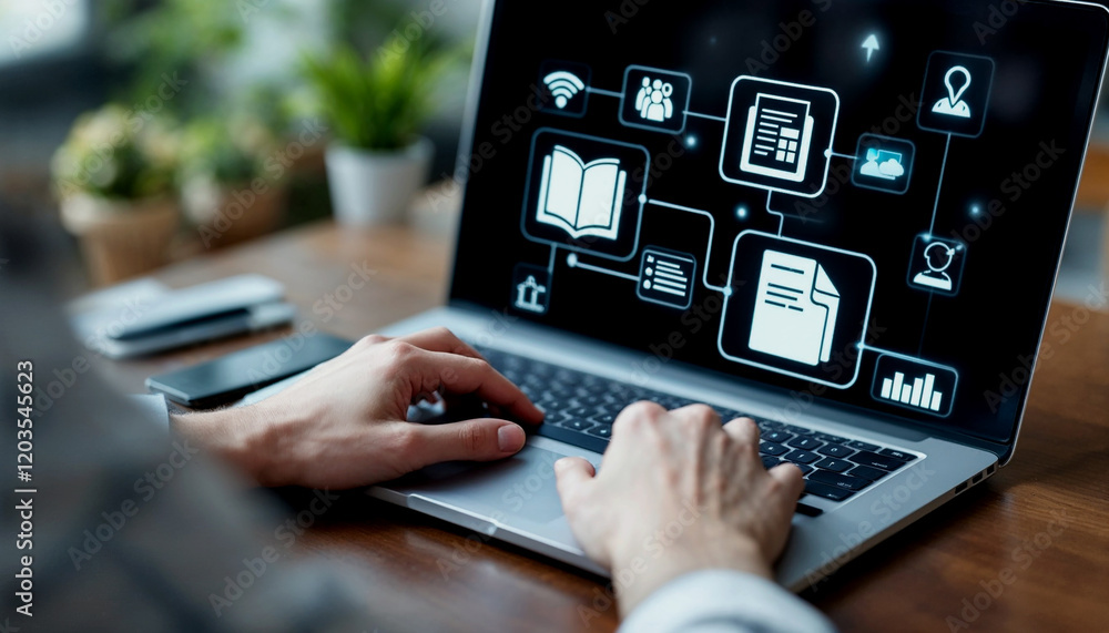 Poster digital learning platform accessible via laptop