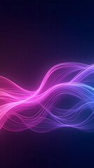 Shows a vibrant abstract backdrop with flowing neon waves of pink, purple, and blue, contrasted against a dark background. The swirling lines convey a feeling of motion and energy.