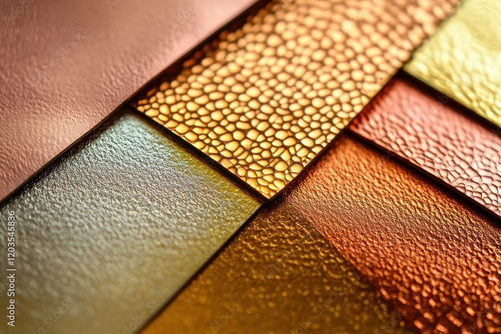 Poster shimmering layers of textured materials in warm hues create a stunning visual tapestry of color and 
