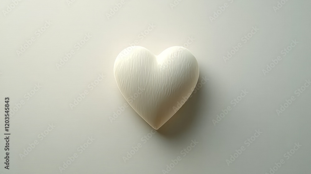 Poster simple, flat white background with a single heart shape floating in the center