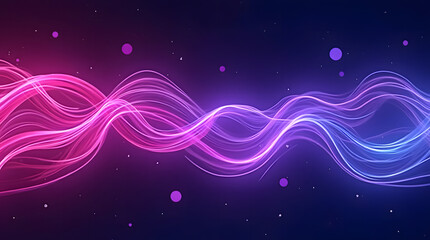 Obraz premium Shows a vibrant abstract backdrop with flowing neon waves of pink, purple, and blue, contrasted against a dark background. The swirling lines convey a feeling of motion and energy.