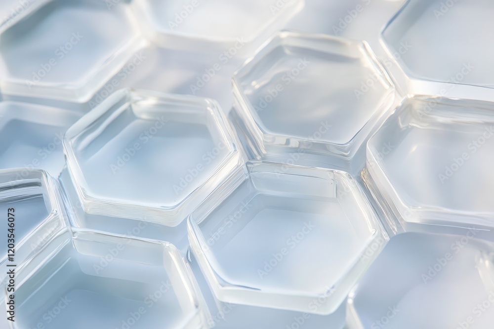 Poster unique perspective on clear hexagonal shapes illuminated by soft light highlighting their geometric 