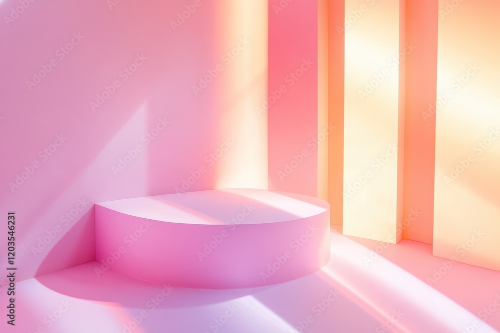 Poster bright pastel hues fill a minimalistic space with soft shadows and light, inviting creativity and re