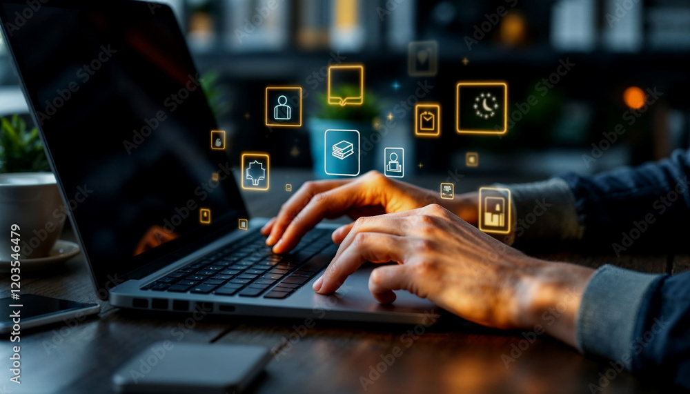Poster digital learning platform accessible via laptop
