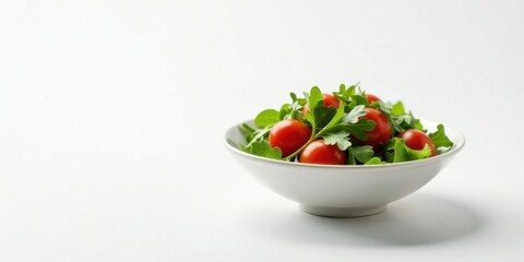 A simple bowl of fresh, vibrant cherry tomatoes and leafy greens, a healthy and delicious salad preparation